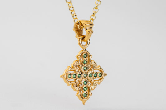 Collar Creu Mallorquina JVP Rococó V2 Garnet Tsavorite