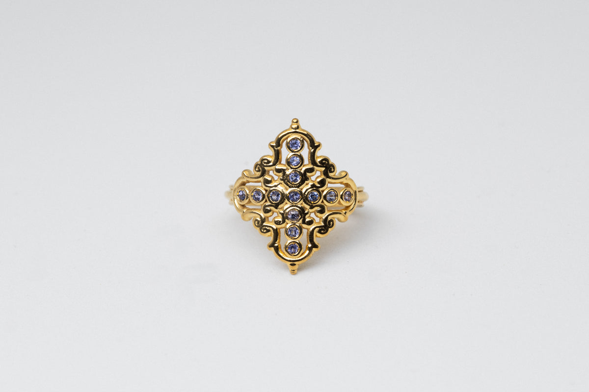 Anillo Creu Mallorquina JVP Rococó V2 Tanzanitas
