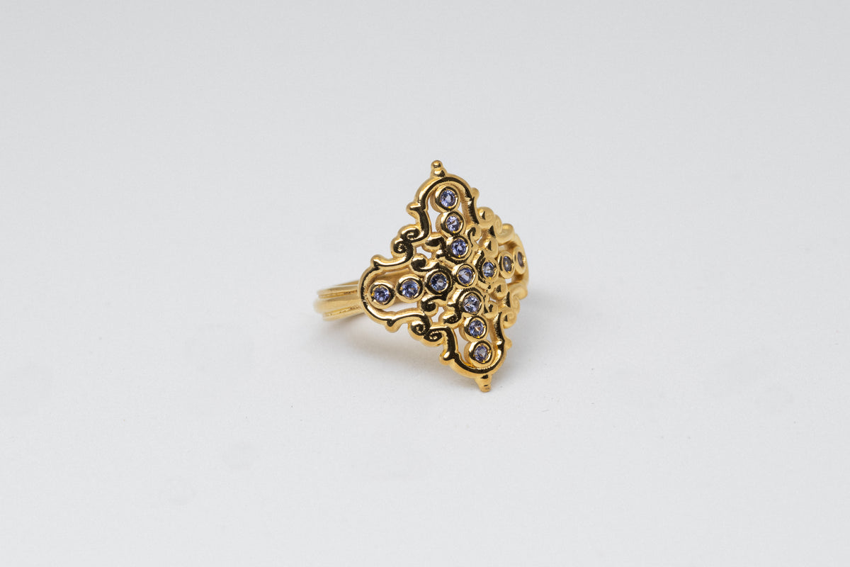 Anillo Creu Mallorquina JVP Rococó V2 Tanzanitas