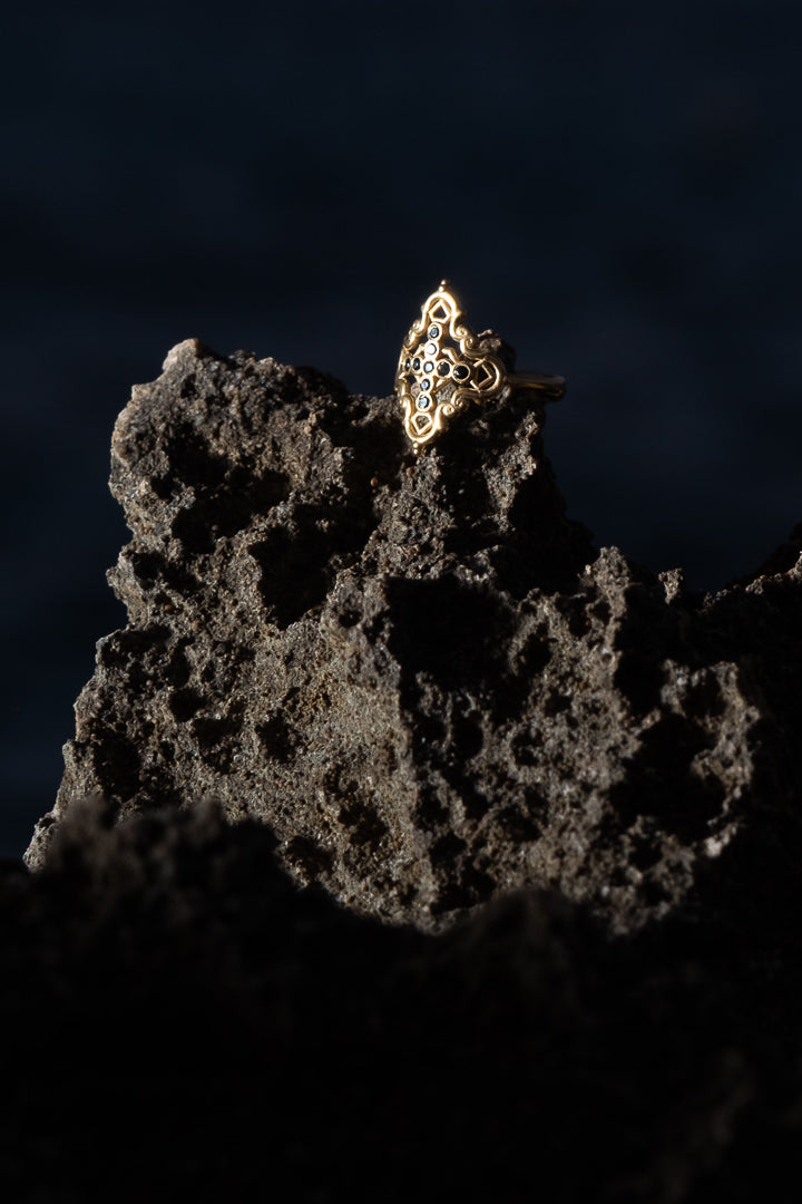 Anillo Creu Mallorquina JVP Rococó V1 Circonitas Negras