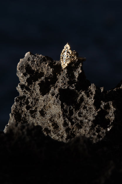 Anillo Creu Mallorquina JVP Rococó V1 Circonitas Negras