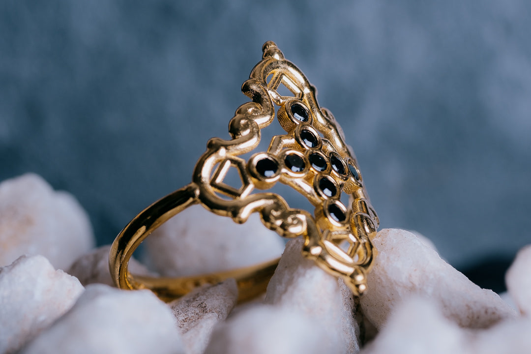 Anillo Creu Mallorquina JVP Rococó V1 Circonitas Negras