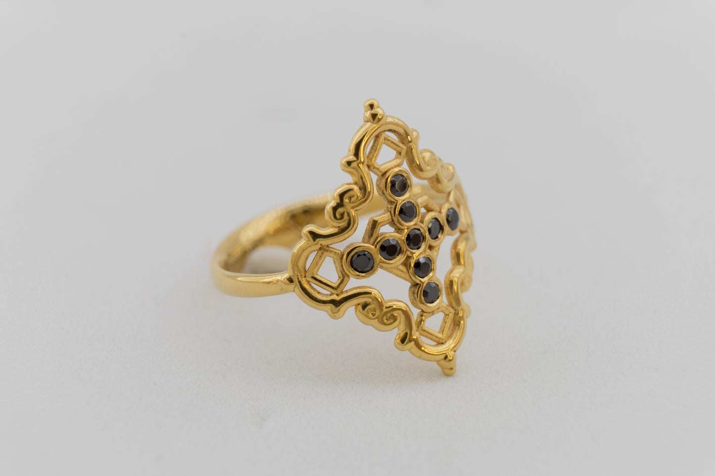 Anillo Creu Mallorquina JVP Rococó V1 Circonitas Negras