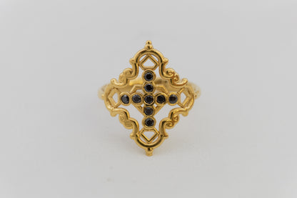Anillo Creu Mallorquina JVP Rococó V1 Circonitas Negras