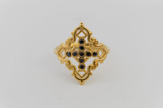 Anillo Creu Mallorquina JVP Rococó V1 Circonitas Negras