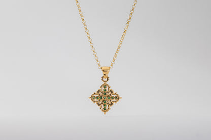 Collar Creu Mallorquina JVP Rococó V2 Granates Tsavorita