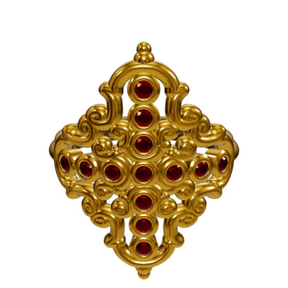 Anillo Creu Mallorquina JVP Rococó V2 Granates