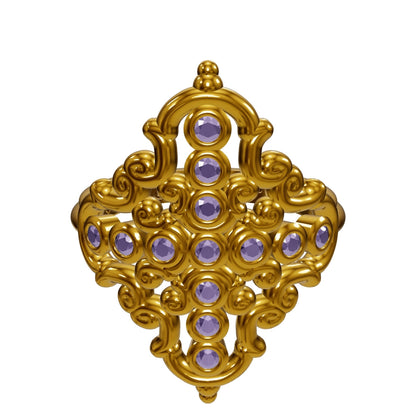 Anillo Creu Mallorquina JVP Rococó V2 Tanzanitas