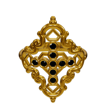 Anillo Creu Mallorquina JVP Rococó V1 Circonitas Negras