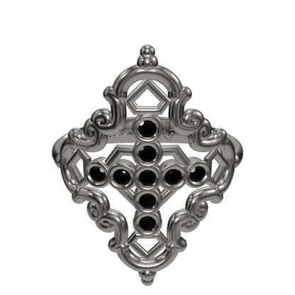 Anillo Creu Mallorquina JVP Rococó V1 Circonitas Negras