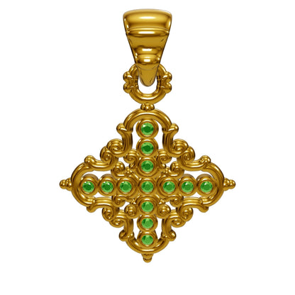 Collar Creu Mallorquina JVP Rococó V2 Granates Tsavorita