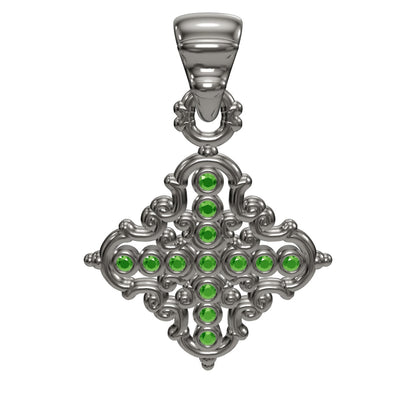 Collar Creu Mallorquina JVP Rococó V2 Granates Tsavorita